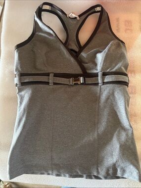 Women's Grey Athletic Tank Top with Built-In Belt